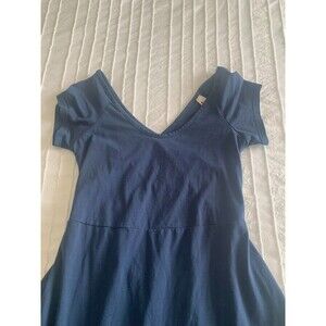 Pact V-Neck Fit and Flare Dress Womens LRG Navy Organic Cotton Cutout X-Back